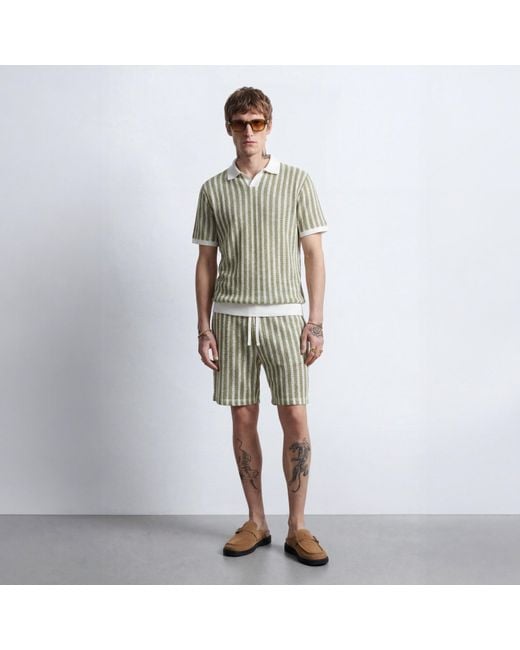 Twisted Tailor Multicolor Albie & Cream Stripe Cotton Crochet Polo for men