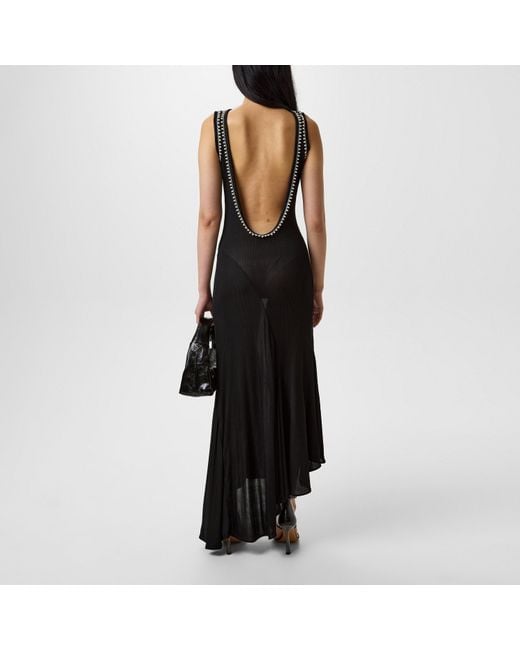 Off-White c/o Virgil Abloh Black Ribbed Semi-Sheer Backless Viscose Maxi Dress