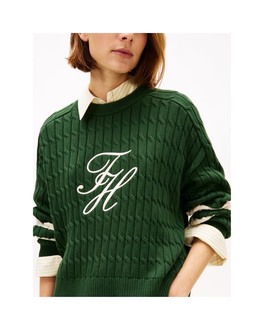Tommy Hilfiger Green Textured Graphic Cropped Sweatshirt