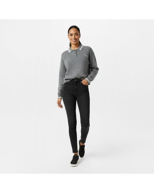 Jack Wills Gray Knitted Long Sleeve Polo Shirt