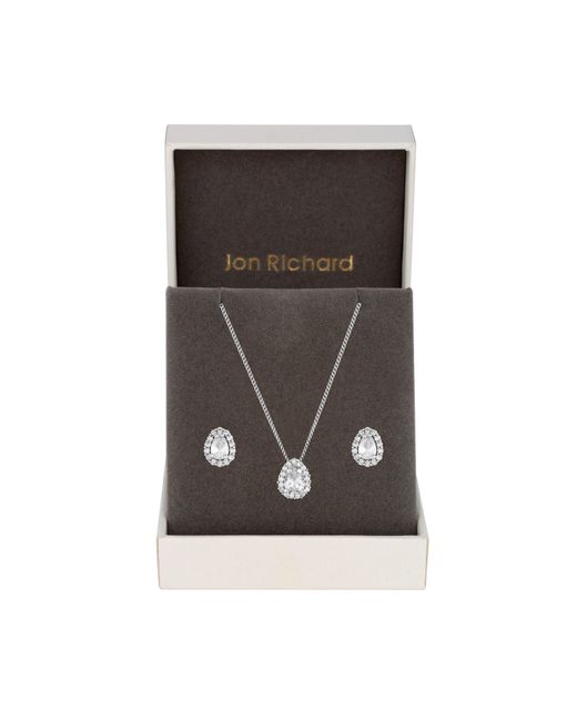 Jon Richard Gray Rhodium Plated Cz Pear Stone Set