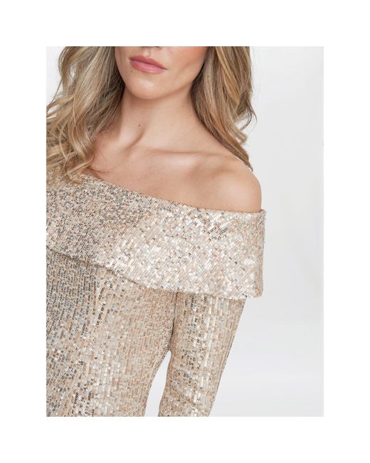 Gina Bacconi Gray Anthea Off The Shoulder Sequin Dress