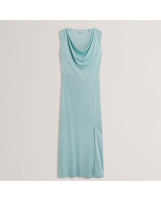 Ted Baker Blue Sleeveless Drape Neck Jersey Maxi Dress