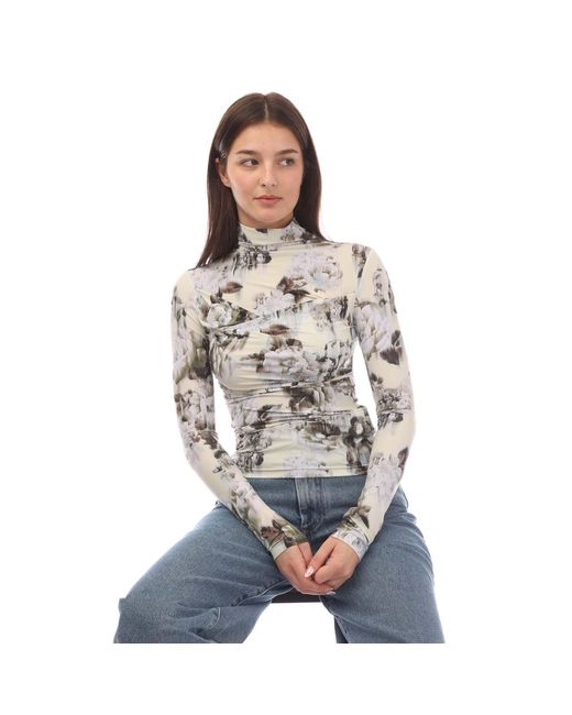 Off-White c/o Virgil Abloh Gray Sec Skin Twist Long-Sleeve Top, Chinese Flower Pattern