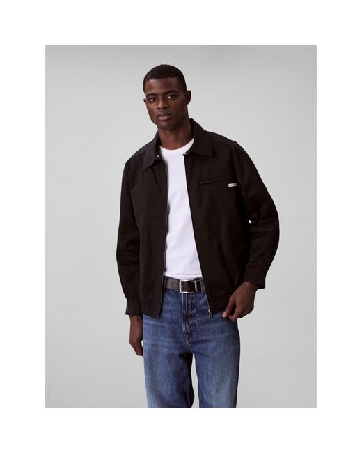 Calvin Klein Black Logo Shirt Jacket Long Sleeve Zip Parka for men