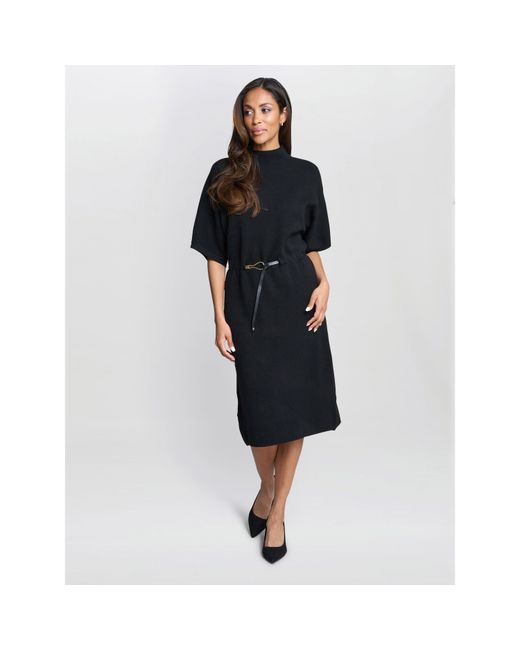 Gina Bacconi Blue Alaura Belted Knit Midi Dress