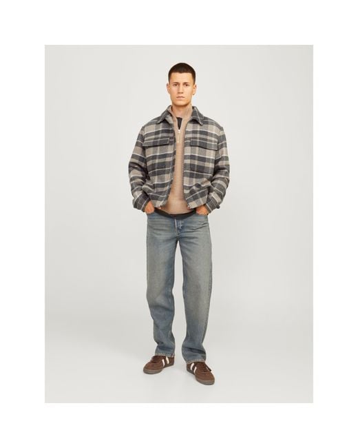Jack & Jones Gray Russel Long Sleeve Tailored Fit Overshirt for men