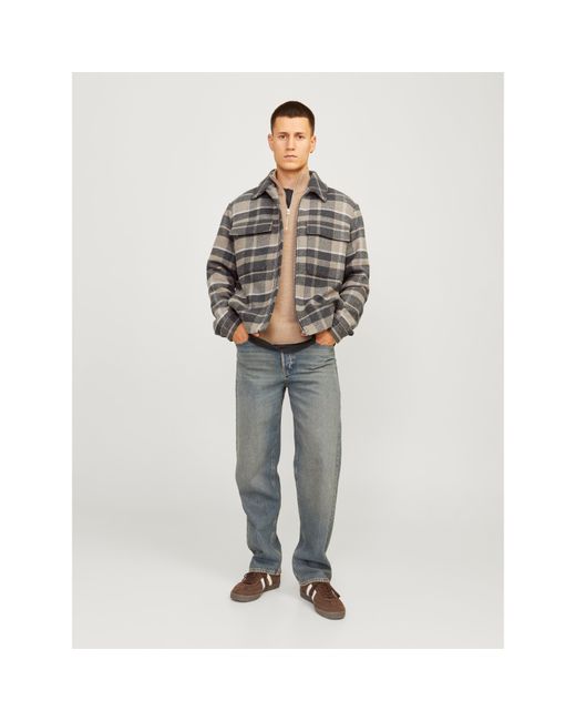 Jack & Jones Gray Russel Long Sleeve Tailored Fit Overshirt for men
