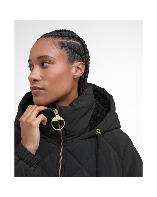 Barbour Black Kirkton Diamond Quilted Hooded Long Puffer Jacket