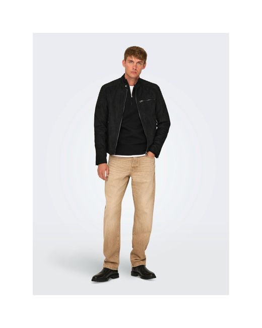 ONLY Black Bomber Faux Leather Jacket for men