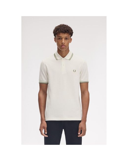 Fred Perry White Short Sleeve Twin Tipped Polo Shirt for men