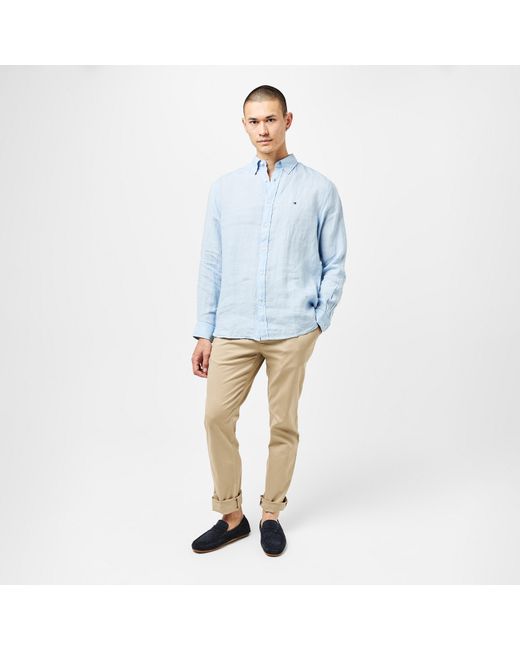 Tommy Hilfiger Blue Pigment Dyed Long-Sleeve Plain Shirt for men