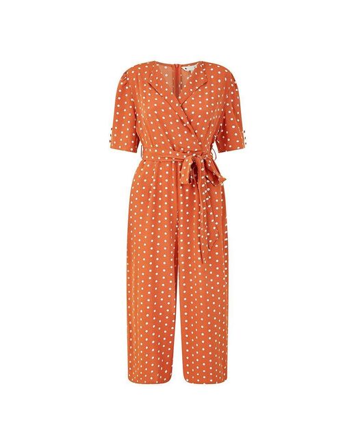 Yumi' Orange Spot Print Retro Culotte Jumpsuit