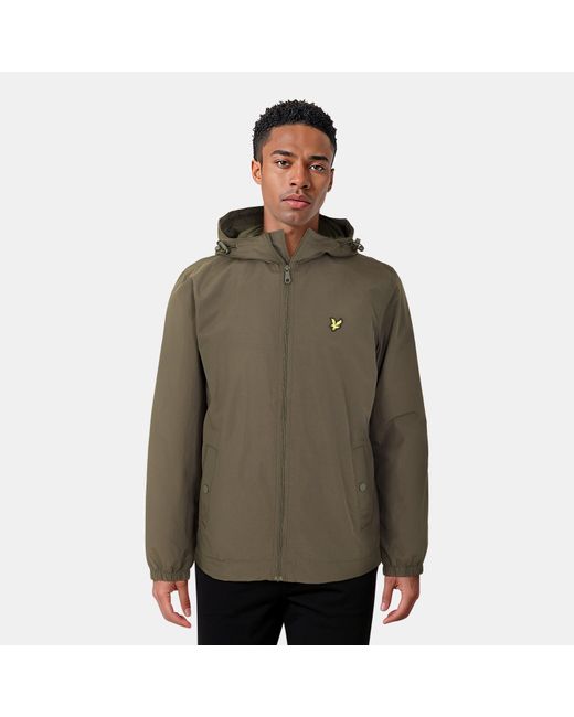 Lyle & Scott Green Zip Through Cotton Wind Resistant Long Sleeve Hooded Rain Anorak for men