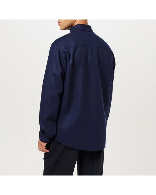 Brioni Blue Mother-Of-Pearl Button Natural Stretch Overshirt for men
