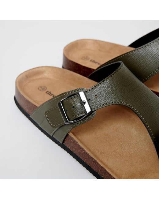 Threadbare Brown Faux Leather Toe Post Sandals for men