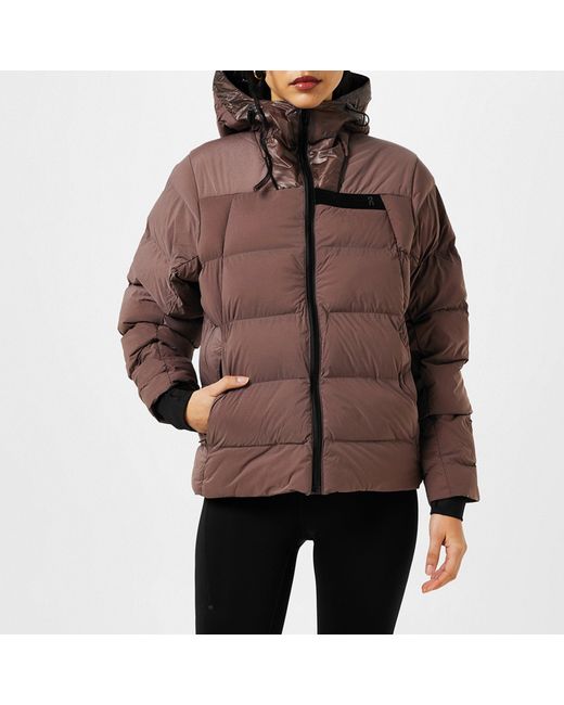 On Shoes Brown Challenger Hooded Lg Sleeve Zip Puffer Jacket