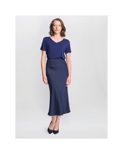 Gina Bacconi Blue Bobbi Satin Bias Cut Skirt
