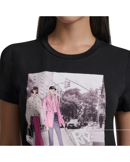 DKNY Black Crystal Embellished Bleeker St. Conversational Graphic T-Shirt