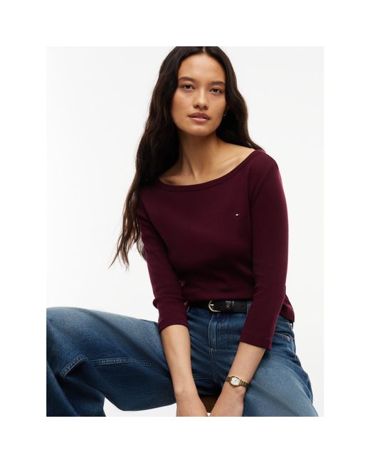 Tommy Hilfiger Purple Cody Slim Boat Neck Long-Sleeve T-Shirt