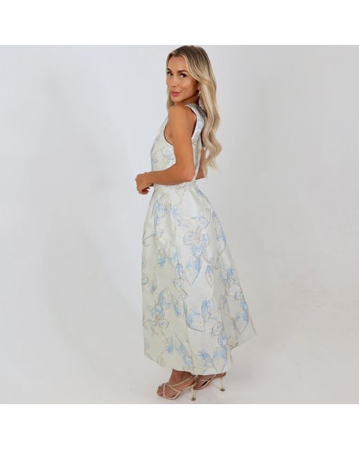 AX Paris White Floral Jacquard Racer Neck A-Line Midi Dress