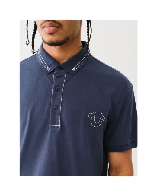 True Religion Blue Big T Embroidered Polo Shirt for men