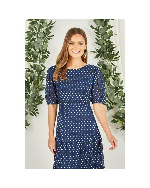 Mela London Blue Foil Spot Midi Dress