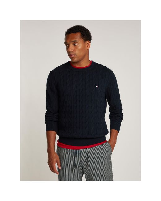 Tommy Hilfiger Blue Classic Cotton Cable Crew Neck for men