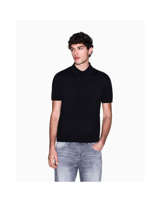 ARMANI EXCHANGE Black Knitted Polo Shirt for men