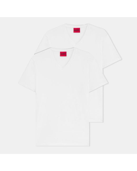 HUGO White Short Sleeve V Neck T Shirt for men