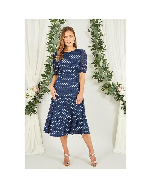 Mela London Blue Foil Spot Midi Dress
