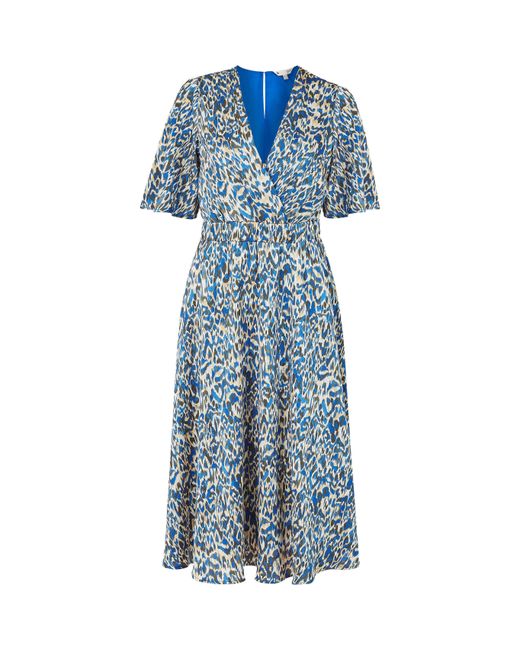 Yumi' Blue Animal Print Wrap Midi Skater Dress