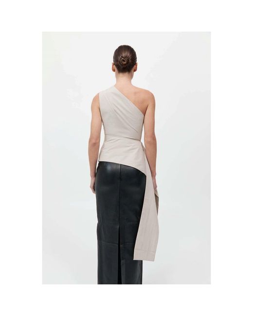 St. Agni White High Neck Draped Peplum Short Sleeve Crop Top