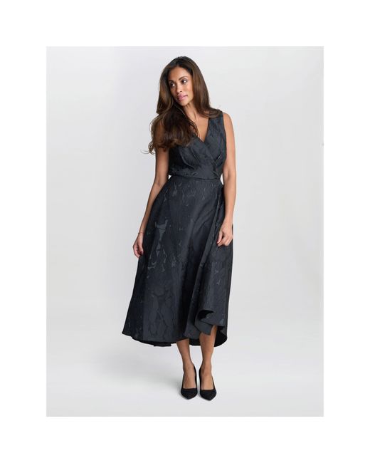 Gina Bacconi Blue Sandie Jacquard Fit And Flare Dress