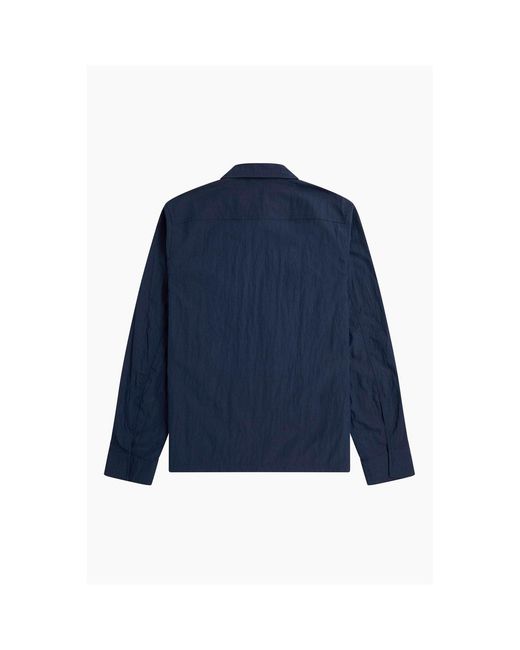 Fred Perry Blue Long Sleeve Zip Overshirt for men