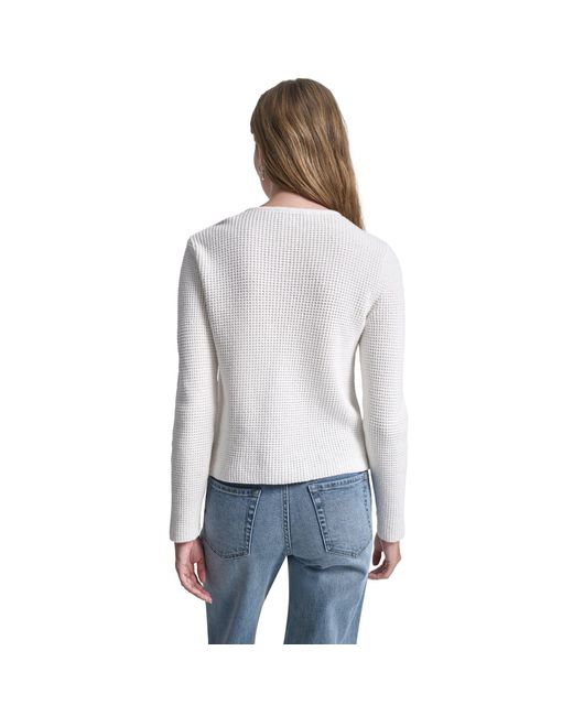 DKNY Gray Jeans Tuck Stitch Crew Neck Cardigan W/ Regal Buttons