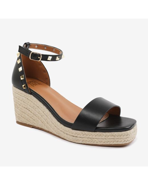 Where's That From Metallic Blackpu Presley Wedge Sandals With Gladiator Ankle