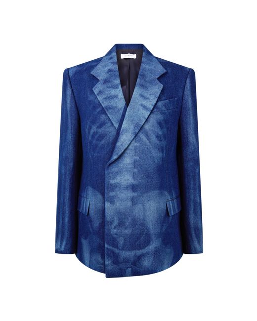 Off-White c/o Virgil Abloh Blue Body Scan Relax Skeleton Graphic Long Sleeve Double-Breasted Denim Jacket for men