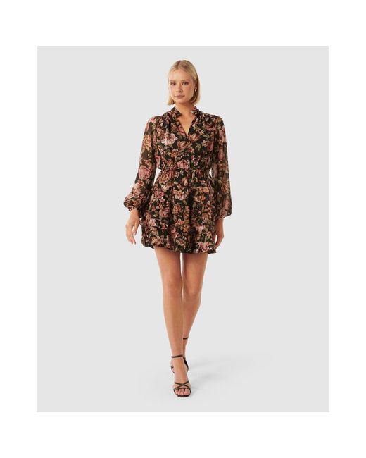 Forever New Brown Lowrie Ruffle Mini Dress