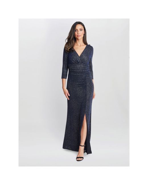 Gina Bacconi Blue Eugenie Metallic Maxi Dress