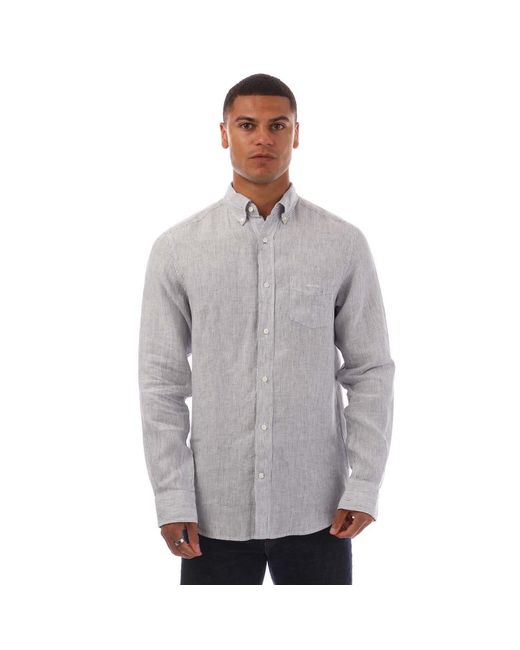 Gant Gray Regular Fit Striped Linen Shirt for men