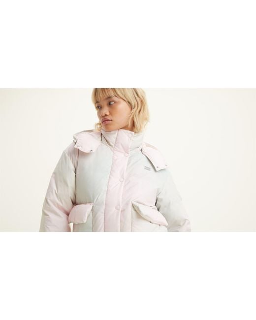 Levi's White Levi's Cropped Hooded Long Sleeve Down Short Puffer Jacket