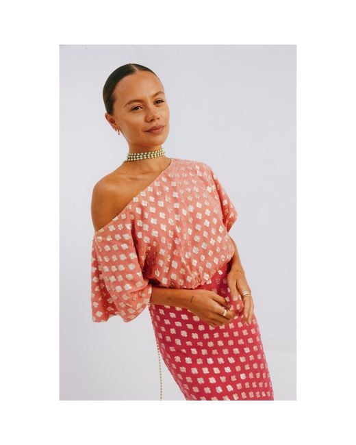 Never Fully Dressed Red Tilly Jacquard Maxi Dress