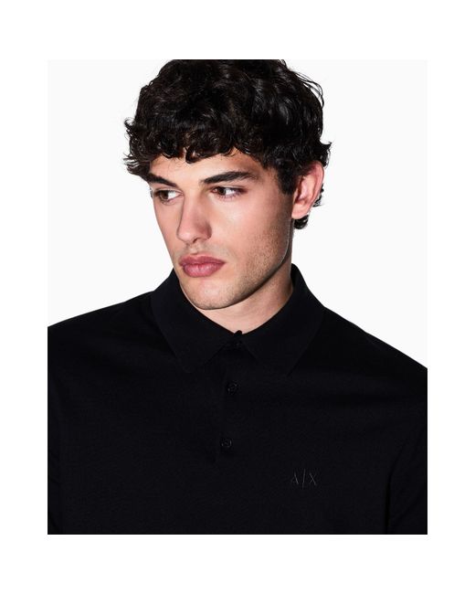 ARMANI EXCHANGE Black Knitted Polo Shirt for men