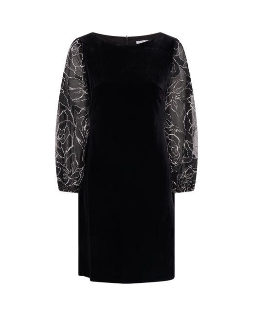 Gina Bacconi Black Sky Velvet Dress With Sheer Sleeves
