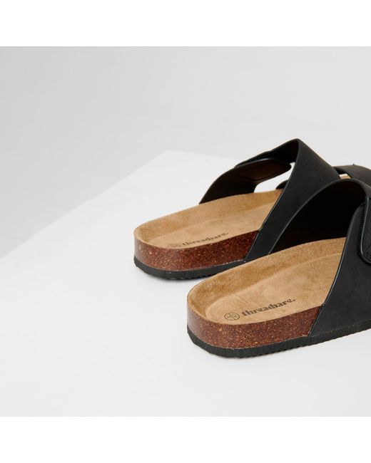 Threadbare Black Faux Suede Two Strap Sandals for men