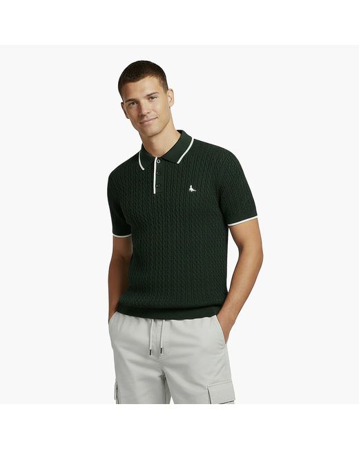 Jack Wills Green Jw Braid Knitted Short-Sleeve Polo Shirt for men