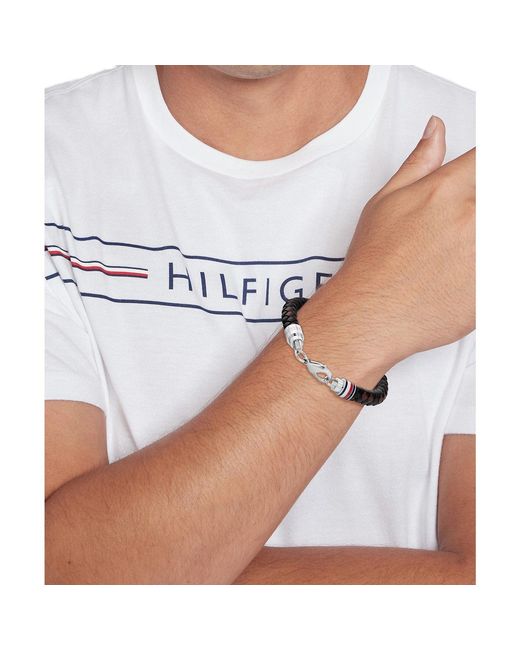 Tommy Hilfiger Black Braided Leather Bracelet for men