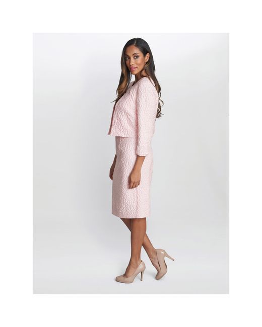 Gina Bacconi Pink Kathy Jacquard Shift Dress And Bolero