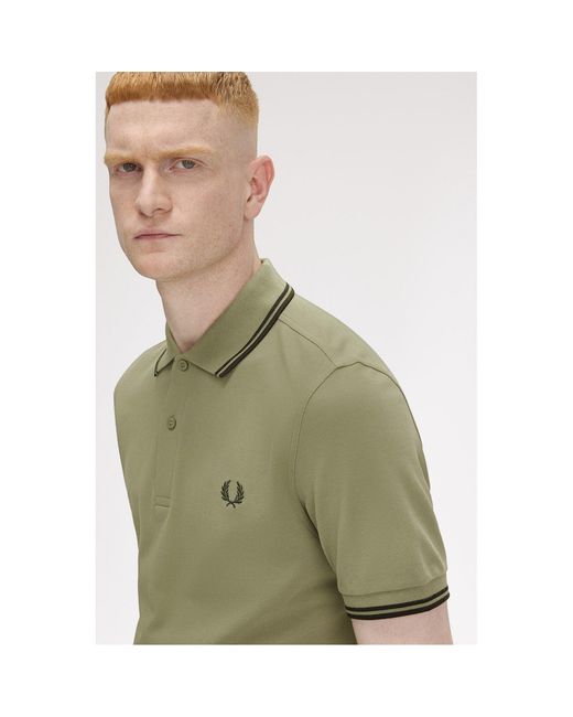 Fred Perry Green Short Sleeve Twin Tipped Polo Shirt for men